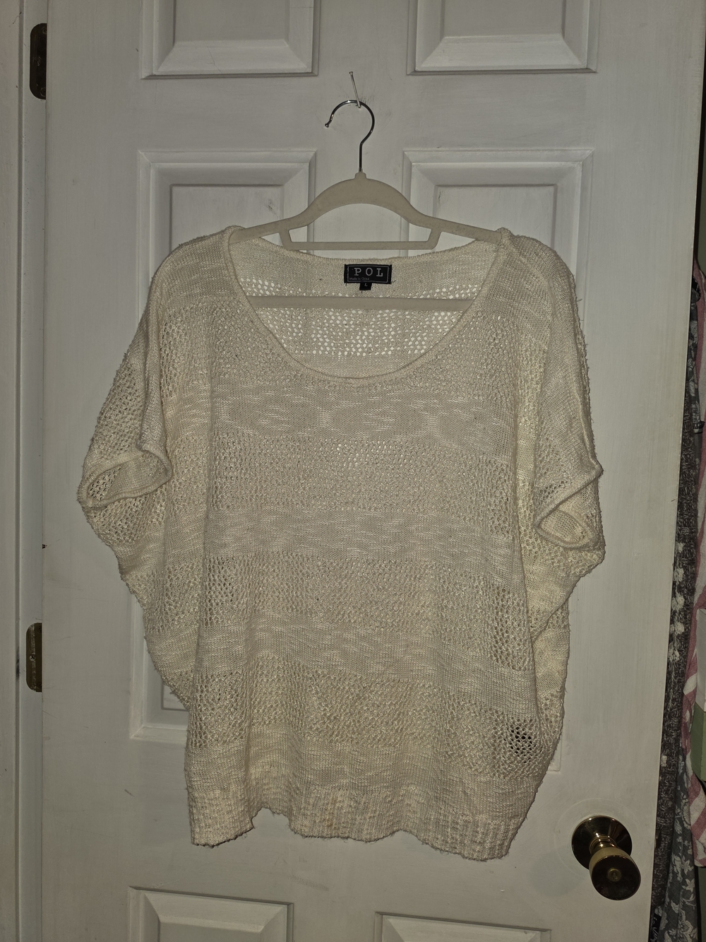 POL Cream Open-Weave Scoop Neck Sweater